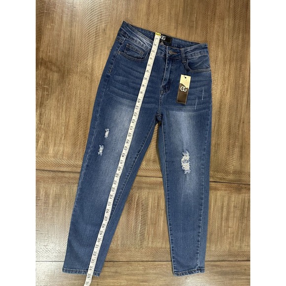 NWT OG Oyster Guy Distressed Skinny Leg Stretch Blue Denim Jeans Junior's Size 7 - Picture 11 of 15